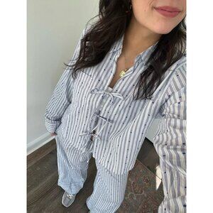 Aerie Off-Duty Poplin Tie Front Pajama Shirt & Trouser Set